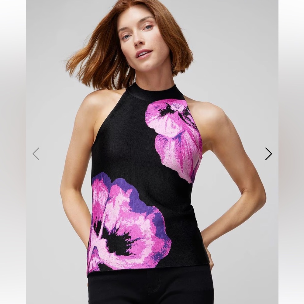 WHBM NWT Floral Jacquard Halter Neck Sweater Tank! STUNNING